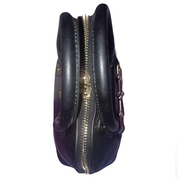 Mini Satchel Convertible Crossbody Bag w/ Horsebit Design, Black, Vegan Leather - Picture 3 of 4